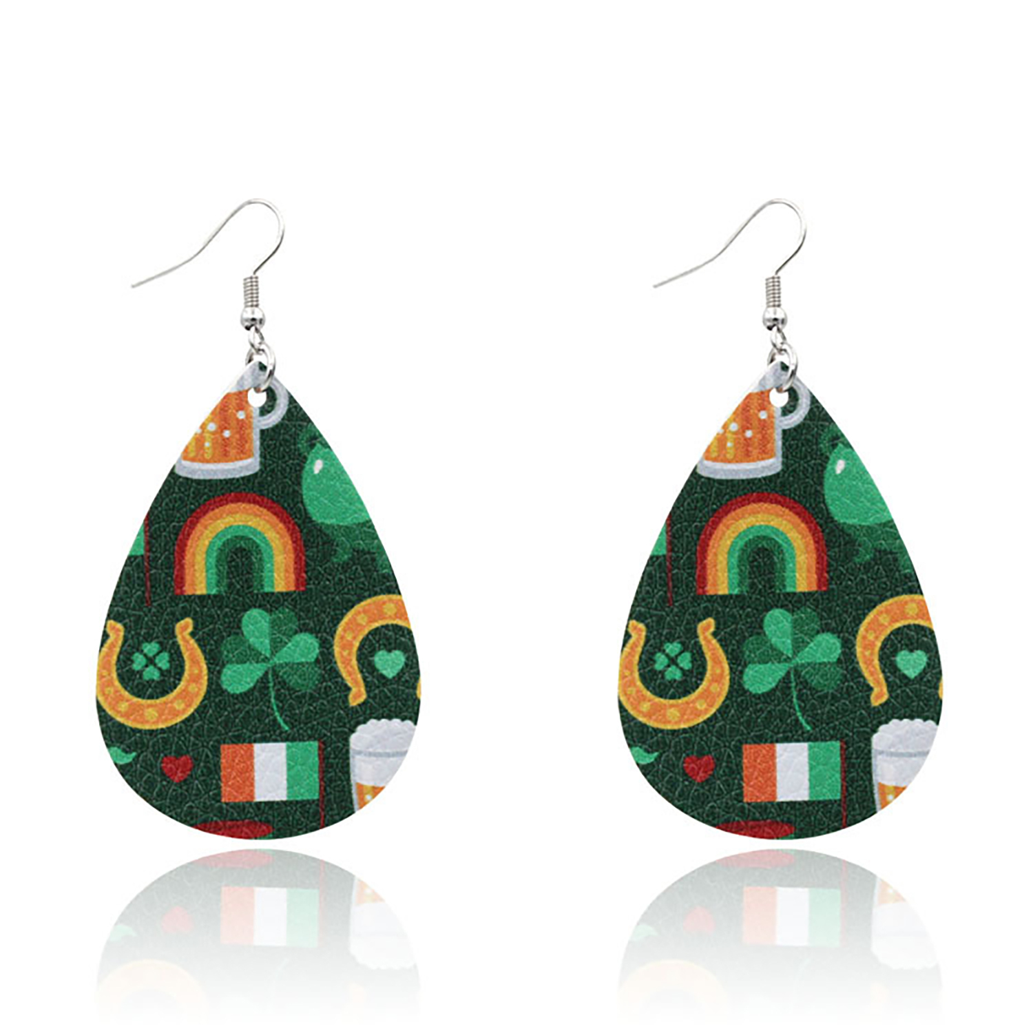 Leather Earrings Clover Earrings Irish Green Section Earrings