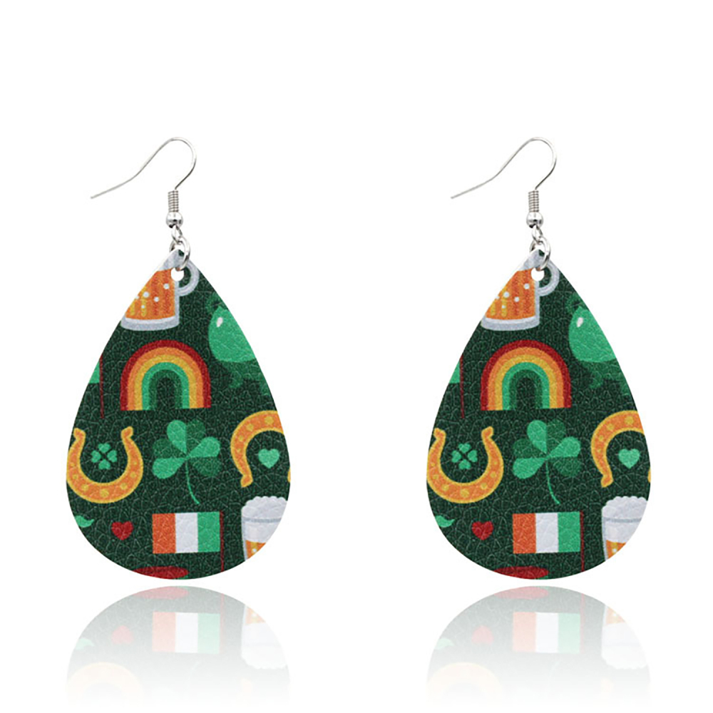 Leather Earrings Clover Earrings Irish Green Section Earrings