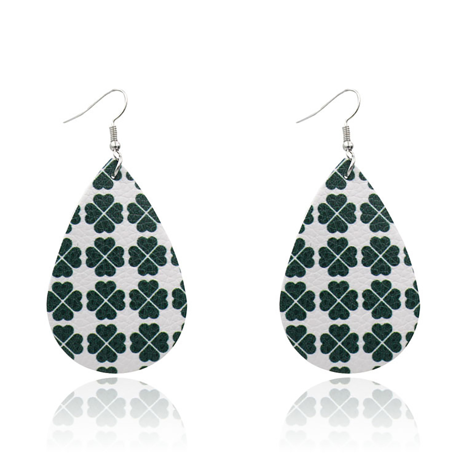 Leather Earrings Clover Earrings Irish Green Section Earrings