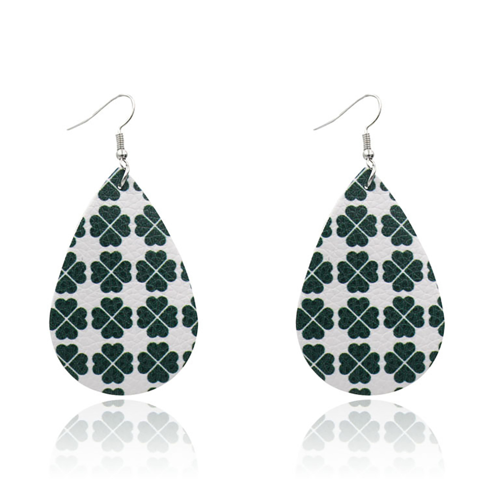 Leather Earrings Clover Earrings Irish Green Section Earrings