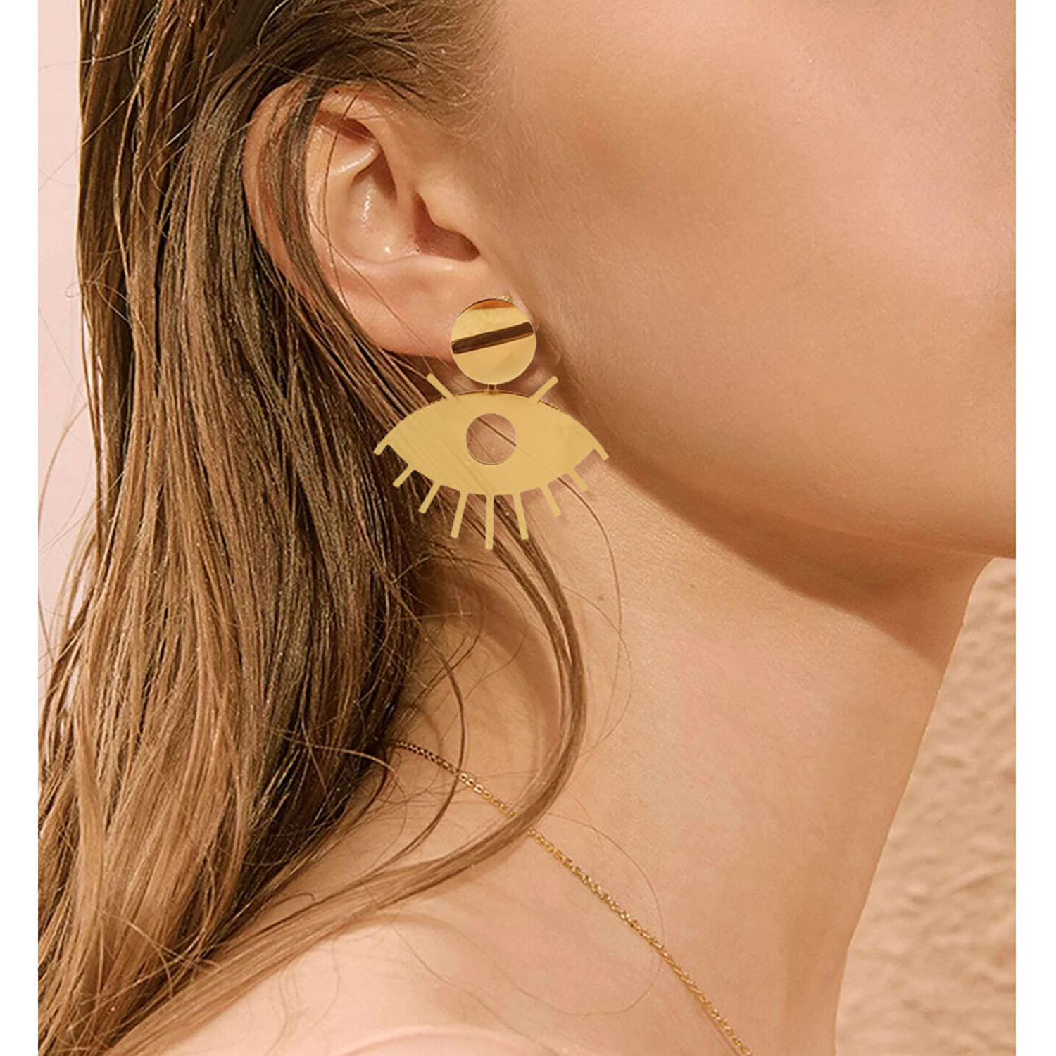 Retro temperament earrings clash color earrings hollow eye eyelash earrings