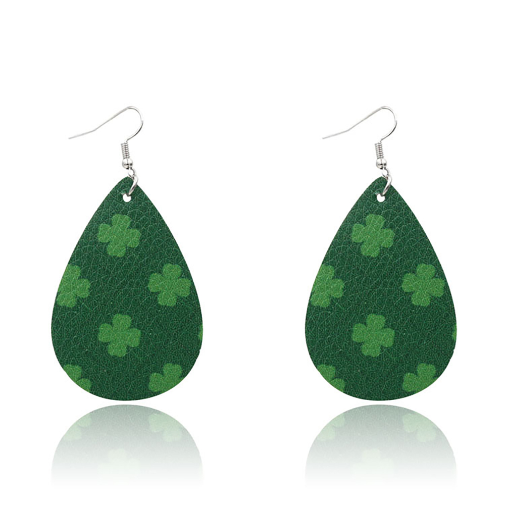 Leather Earrings Clover Earrings Irish Green Section Earrings