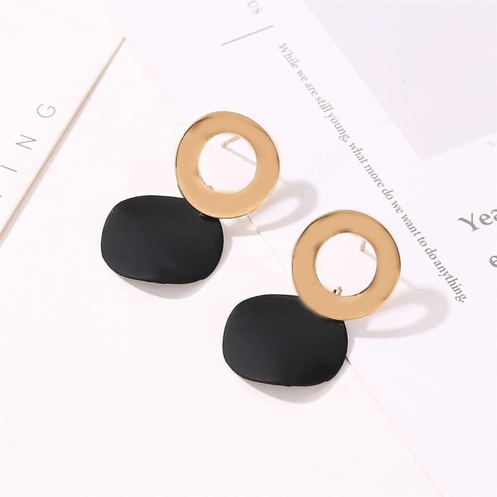 Simple metal ring stud geometrical disk earrings