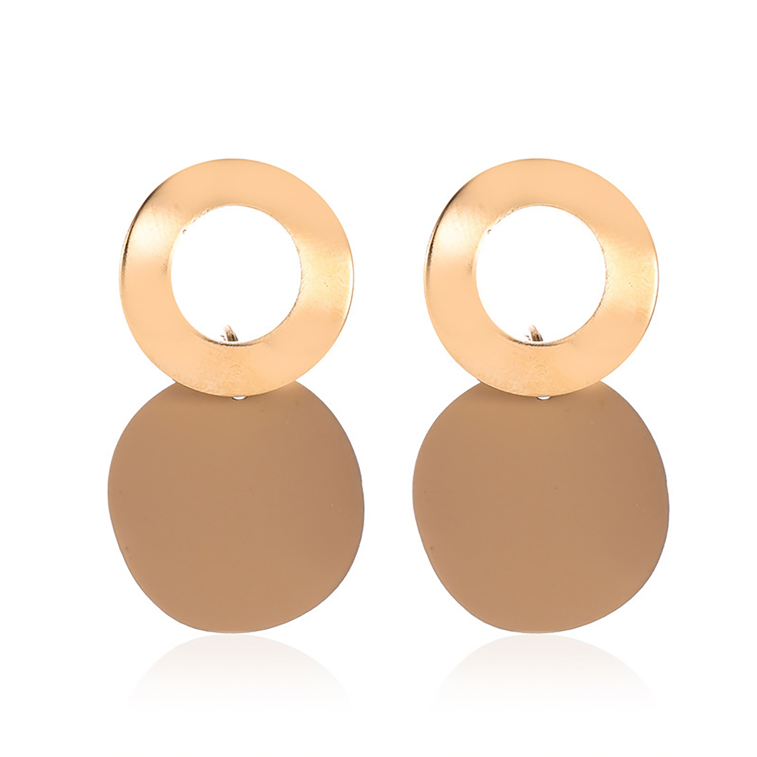 Simple metal ring stud geometrical disk earrings