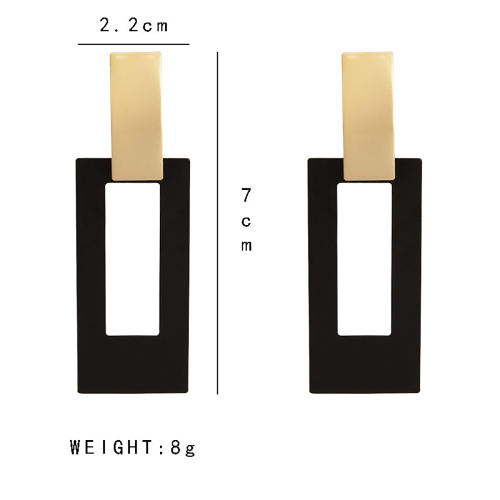 Simple geometry long earrings with retro matte black studs