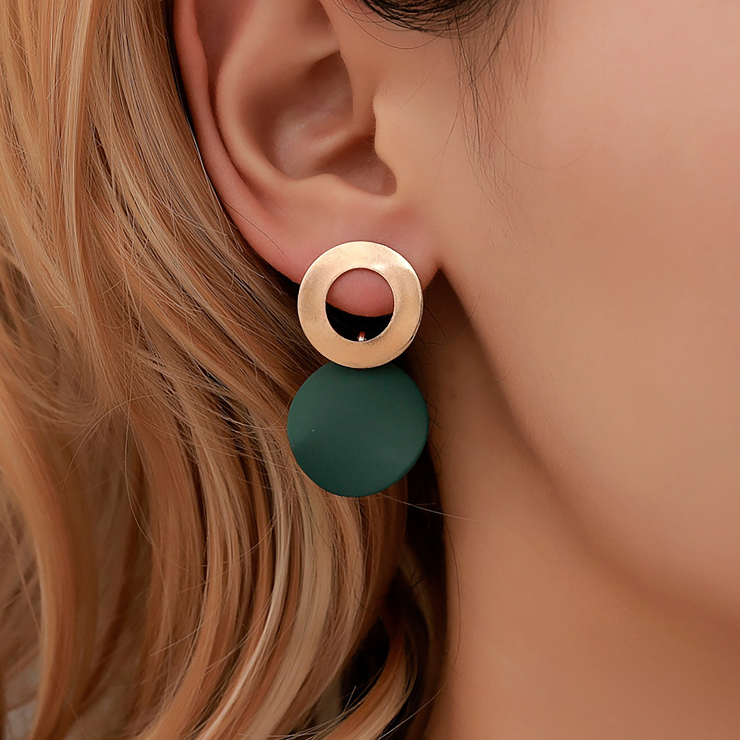 Simple metal ring stud geometrical disk earrings