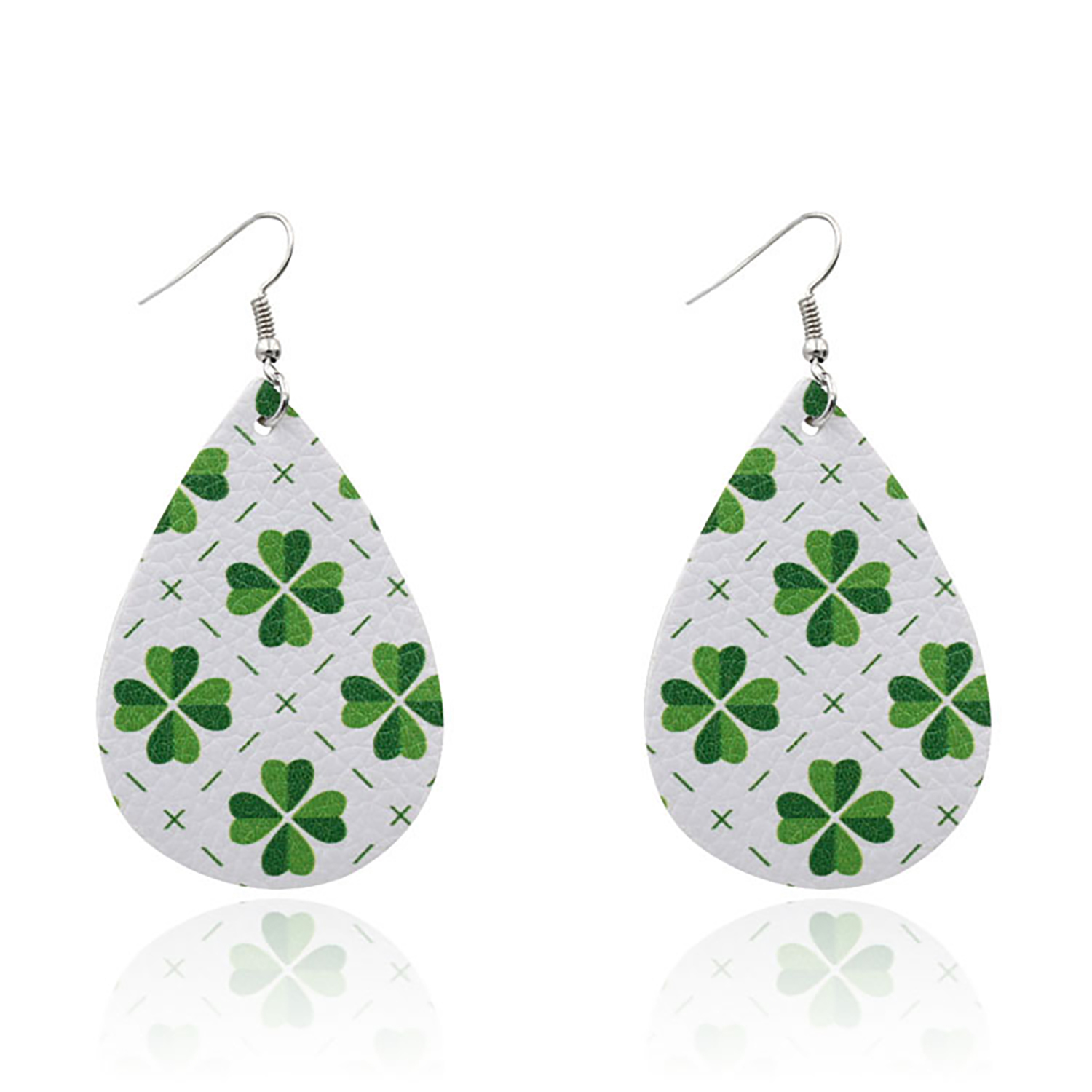 Leather Earrings Clover Earrings Irish Green Section Earrings