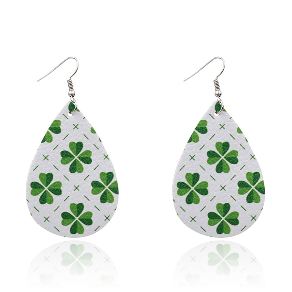 Leather Earrings Clover Earrings Irish Green Section Earrings