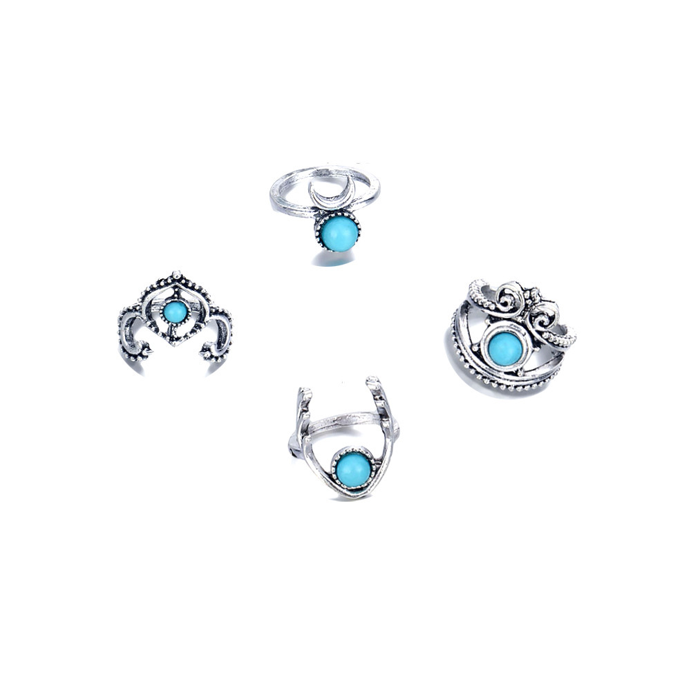 Vintage turquoise crescent owl 11-piece ring set