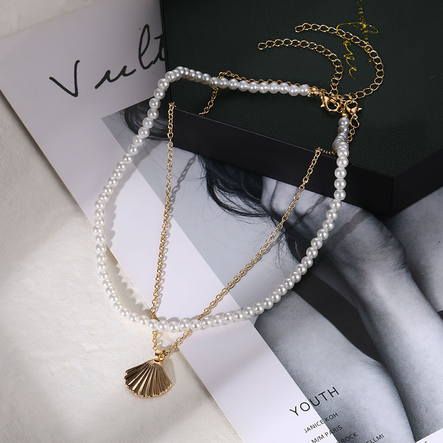 Character scallop hand beaded necklace with scallop pearl double set necklace jewelry