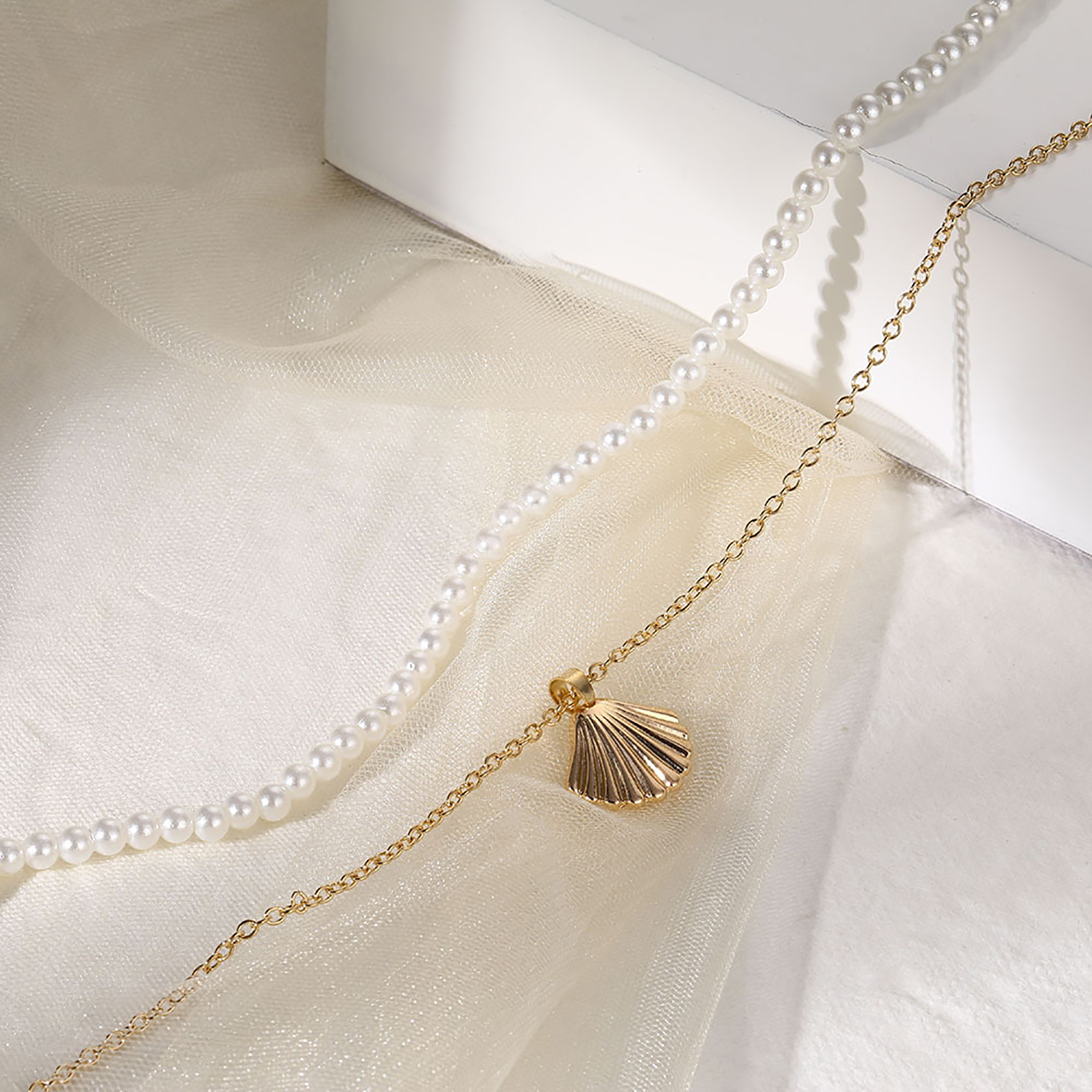 Character scallop hand beaded necklace with scallop pearl double set necklace jewelry