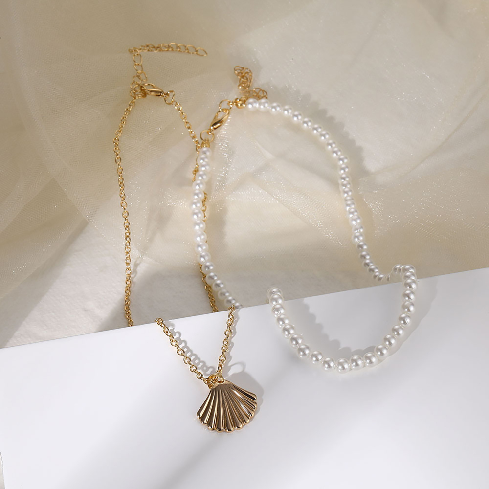 Character scallop hand beaded necklace with scallop pearl double set necklace jewelry