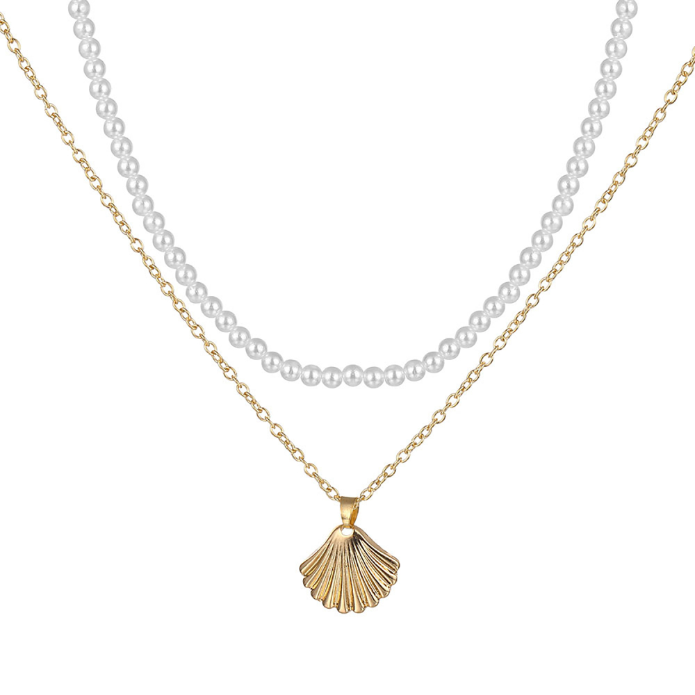 Character scallop hand beaded necklace with scallop pearl double set necklace jewelry