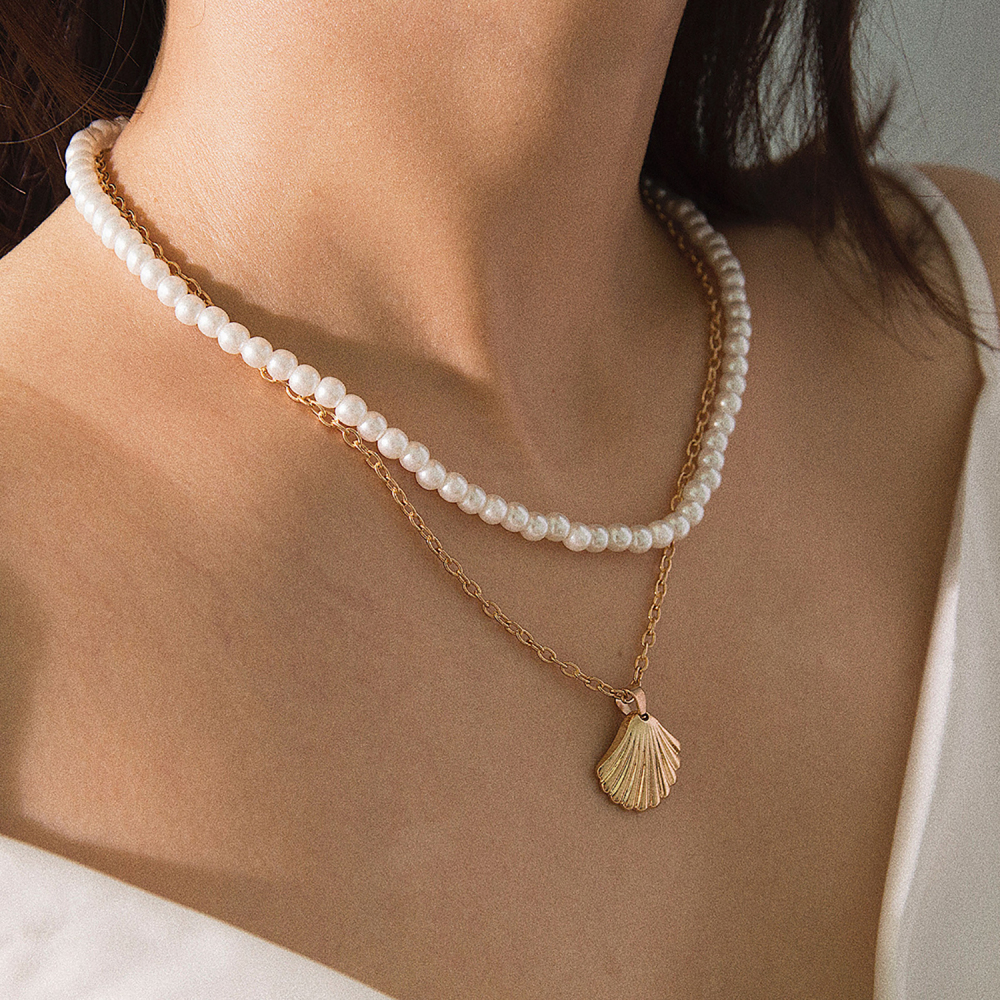 Character scallop hand beaded necklace with scallop pearl double set necklace jewelry