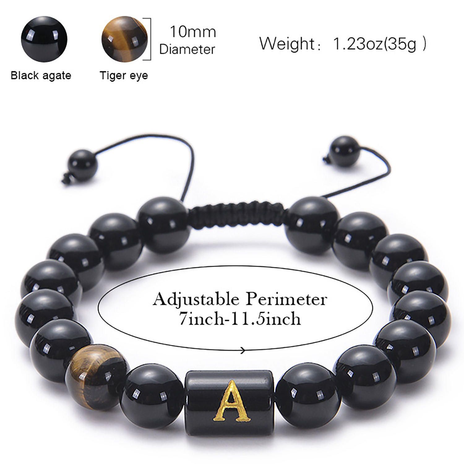 Black agate bracelet 26 letter black agate bracelet 26 letter adjustable bead bracelet