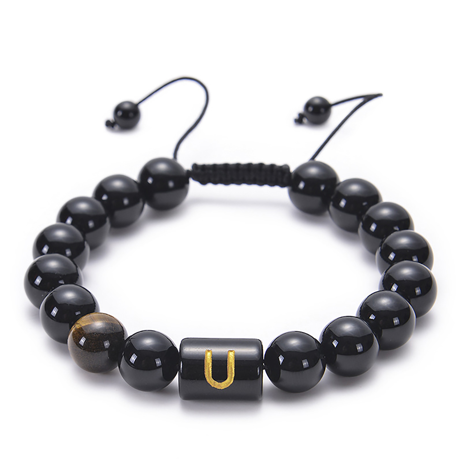 Black agate bracelet 26 letter black agate bracelet 26 letter adjustable bead bracelet