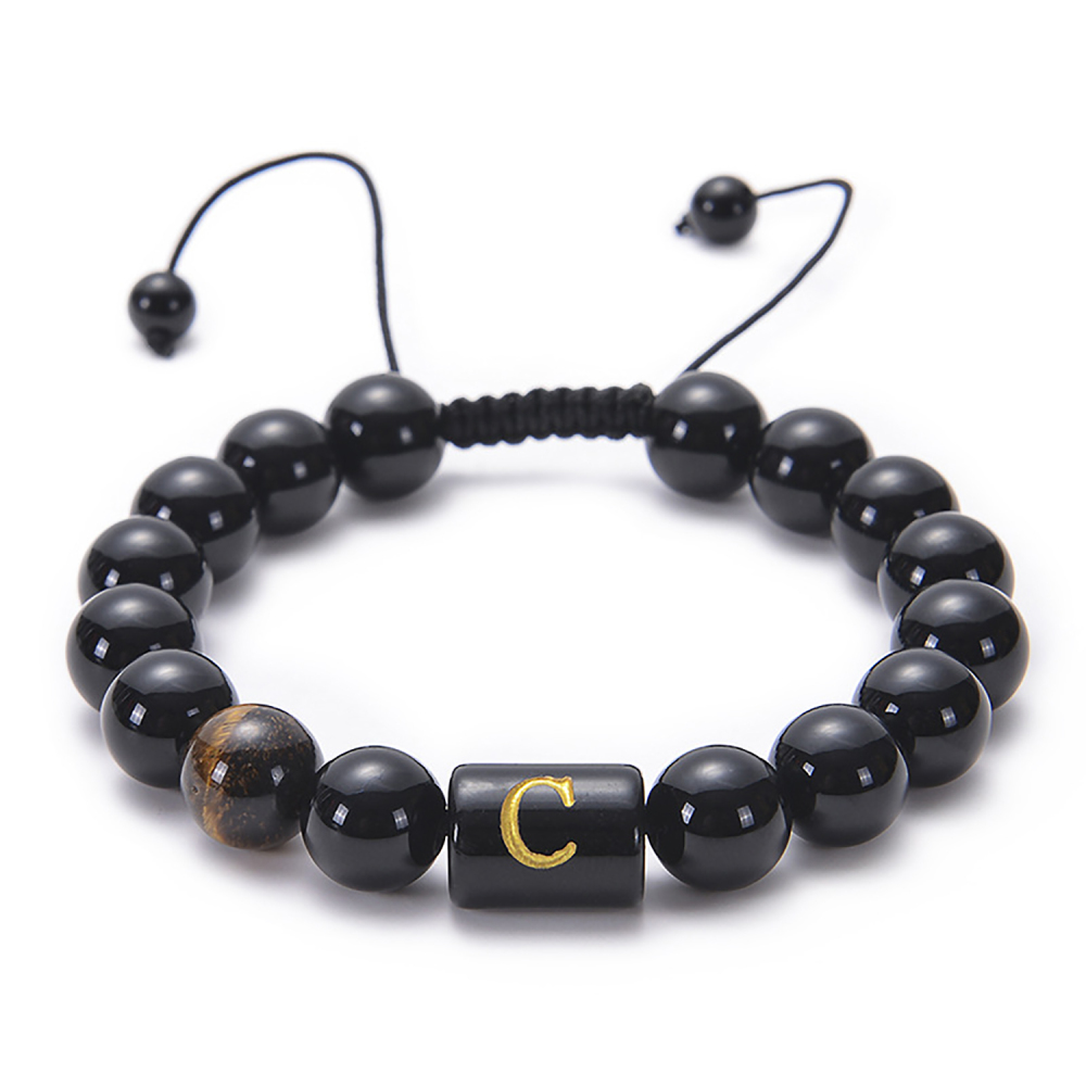 Black agate bracelet 26 letter black agate bracelet 26 letter adjustable bead bracelet