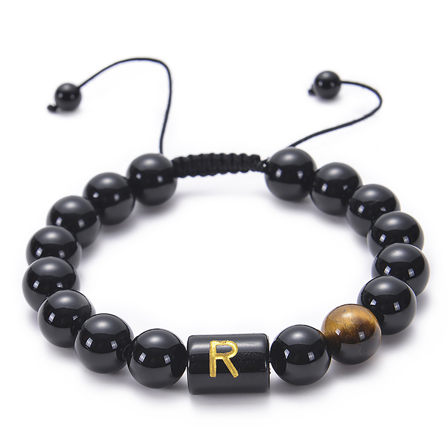 Black agate bracelet 26 letter black agate bracelet 26 letter adjustable bead bracelet