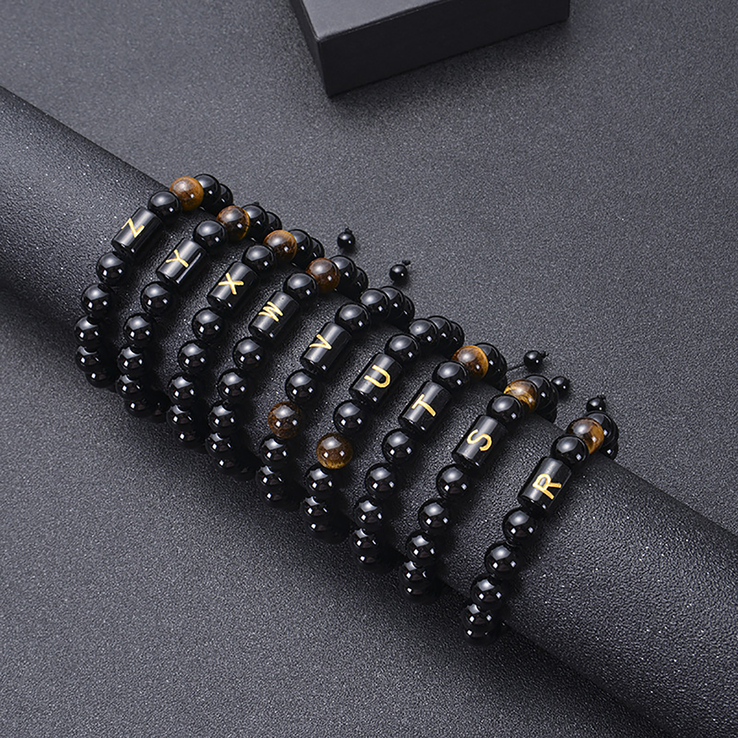 Black agate bracelet 26 letter black agate bracelet 26 letter adjustable bead bracelet