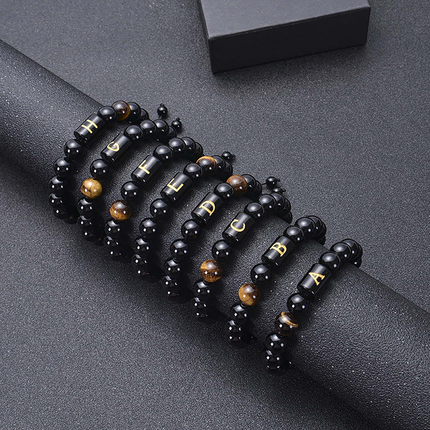 Black agate bracelet 26 letter black agate bracelet 26 letter adjustable bead bracelet