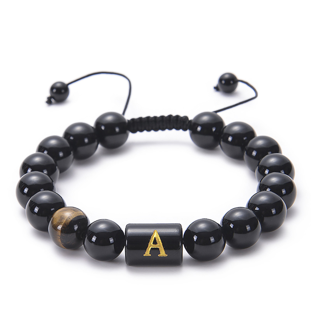 Black agate bracelet 26 letter black agate bracelet 26 letter adjustable bead bracelet
