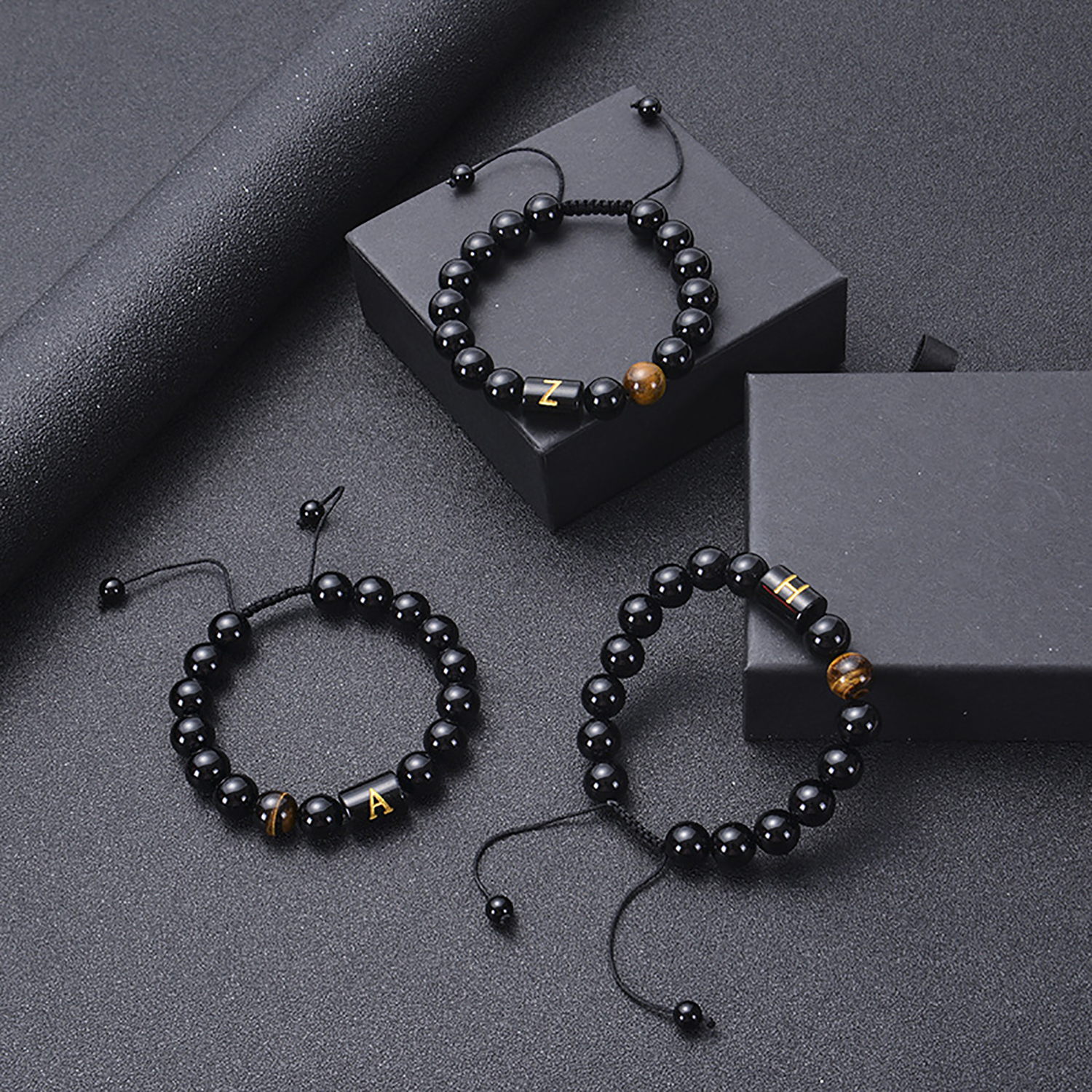 Black agate bracelet 26 letter black agate bracelet 26 letter adjustable bead bracelet