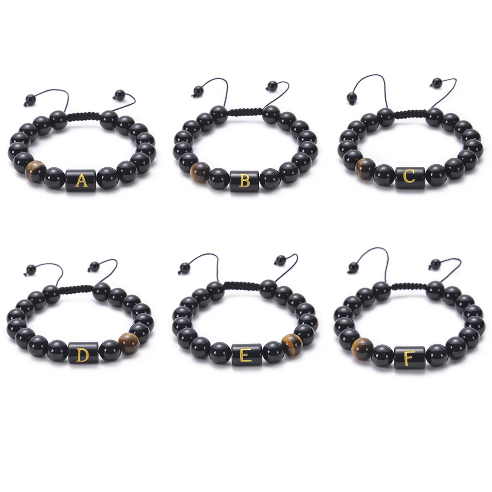 Black agate bracelet 26 letter black agate bracelet 26 letter adjustable bead bracelet