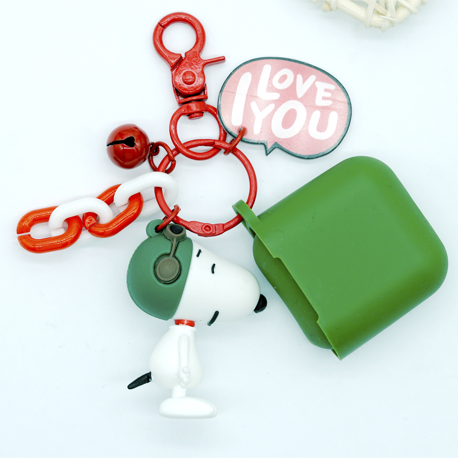 Snoopy Charlie Airpods2 Protective Case Loving Anti-Loss Wireless Ear Case Key Ring