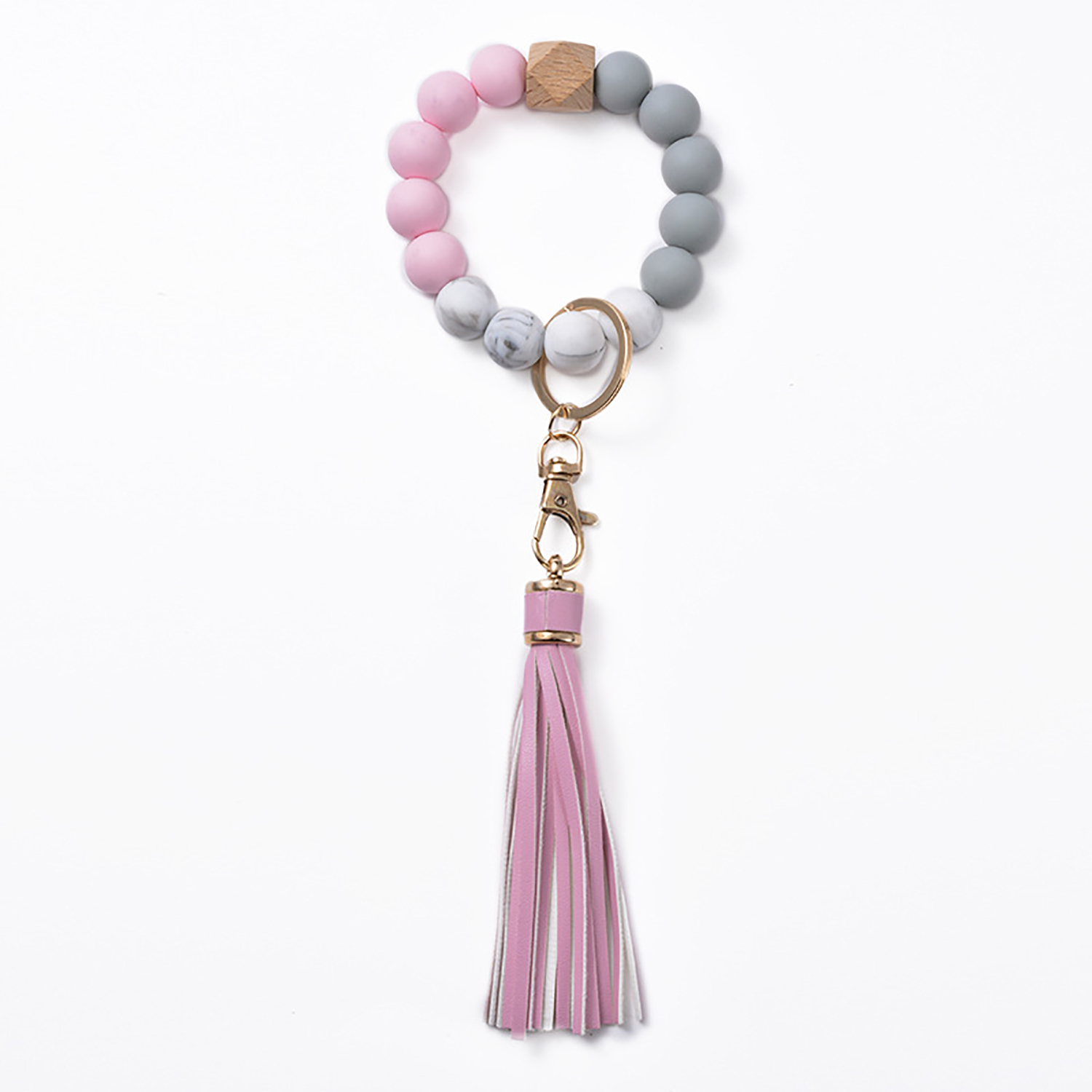 Silica gel bead key ring bracelet wood bead silica gel key ring bracelet female tassel bracelet
