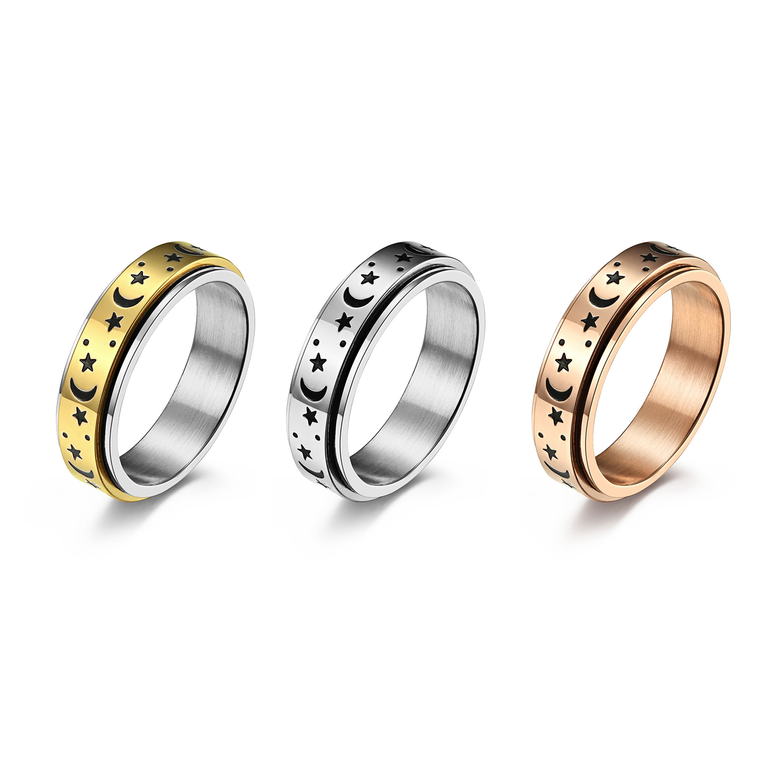 The stars and the moon can be rotated titanium steel ring ring romantic proposal men and women bracelet