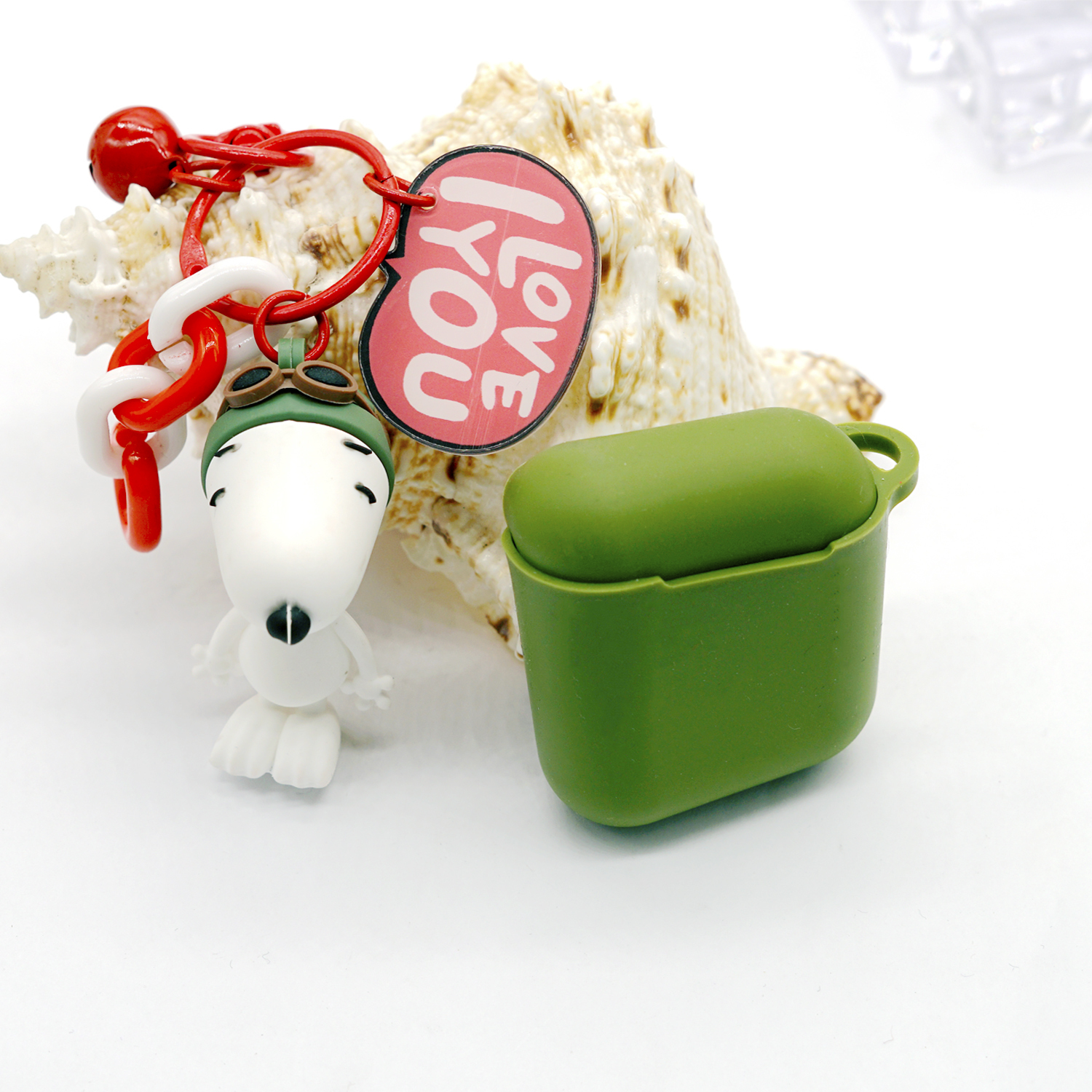 Snoopy Charlie Airpods2 Protective Case Loving Anti-Loss Wireless Ear Case Key Ring