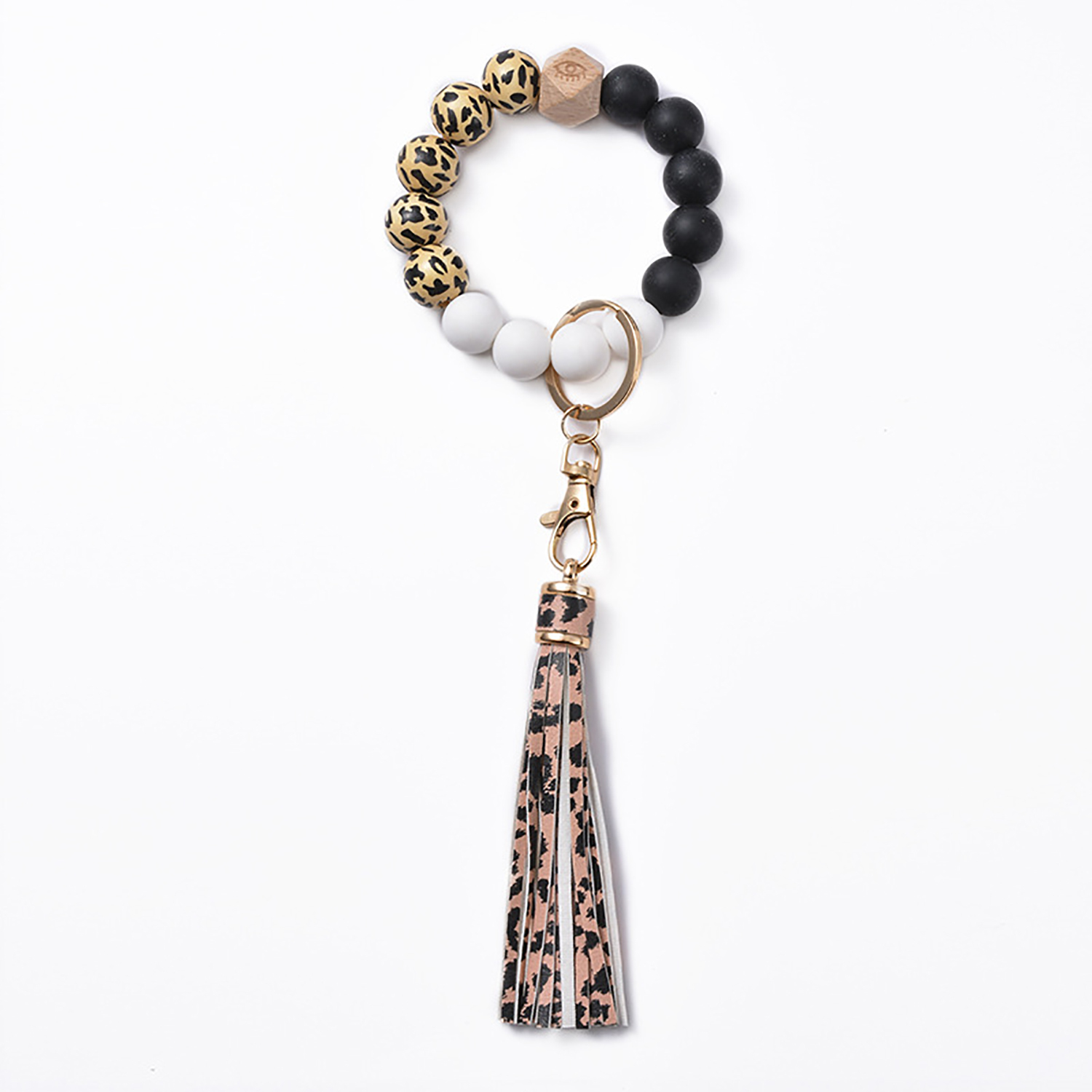 Silica gel bead key ring bracelet wood bead silica gel key ring bracelet female tassel bracelet