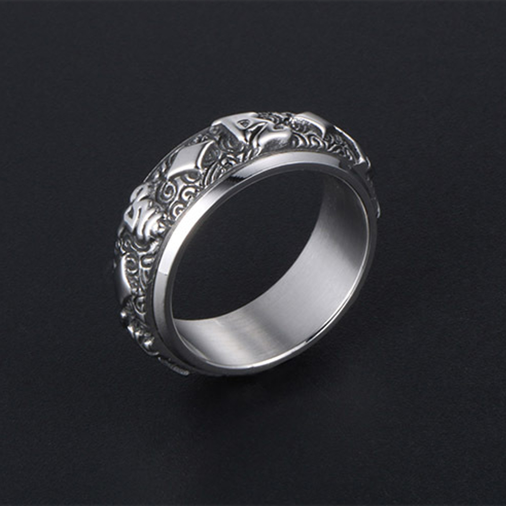 Titanium steel big Ming mantra six words true words turn the ring fashionable man personality ring