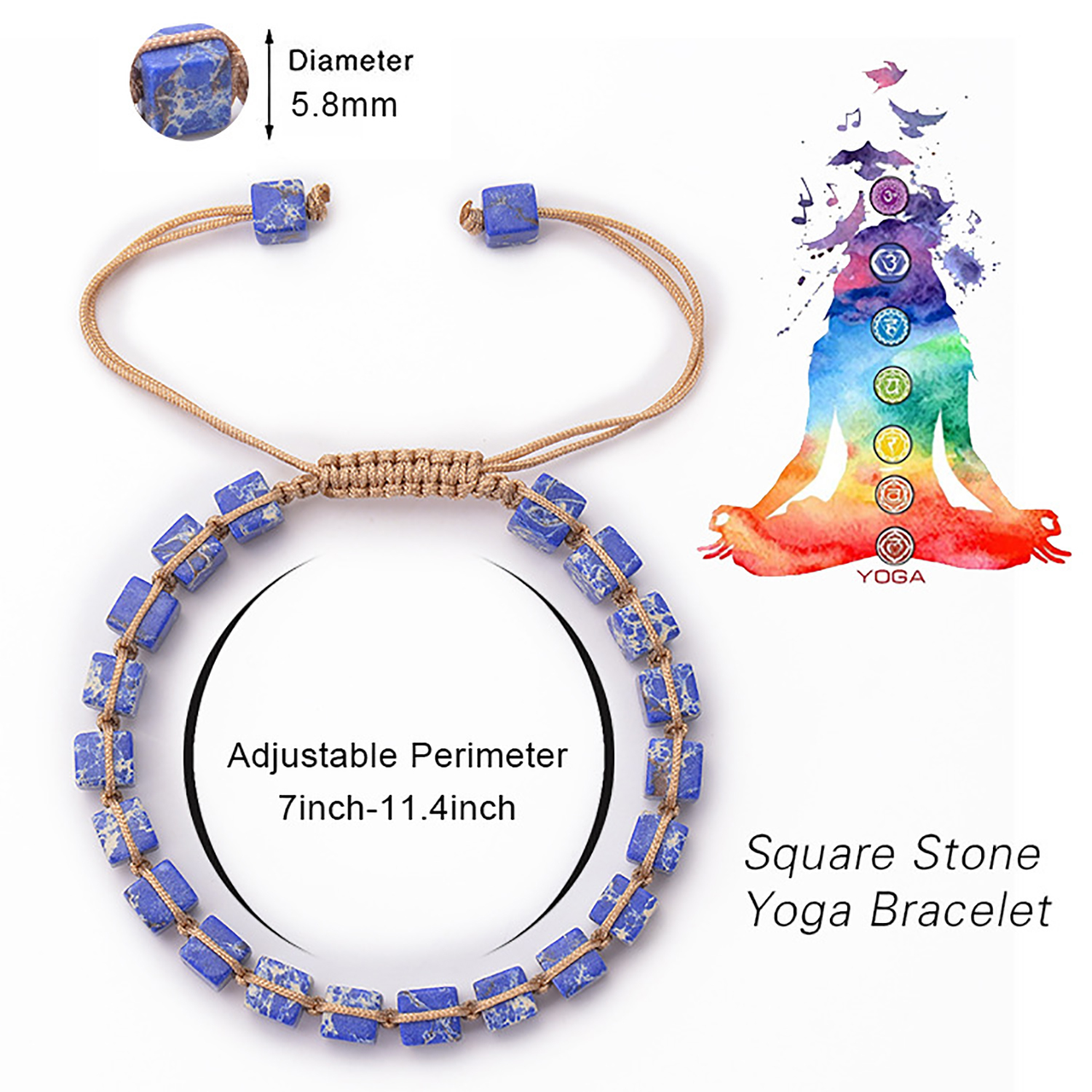 Square Emperor Stone Bracelet Braided Seven Chakra Stone Bracelet Handmade Jewelry for Women Yoga Beads