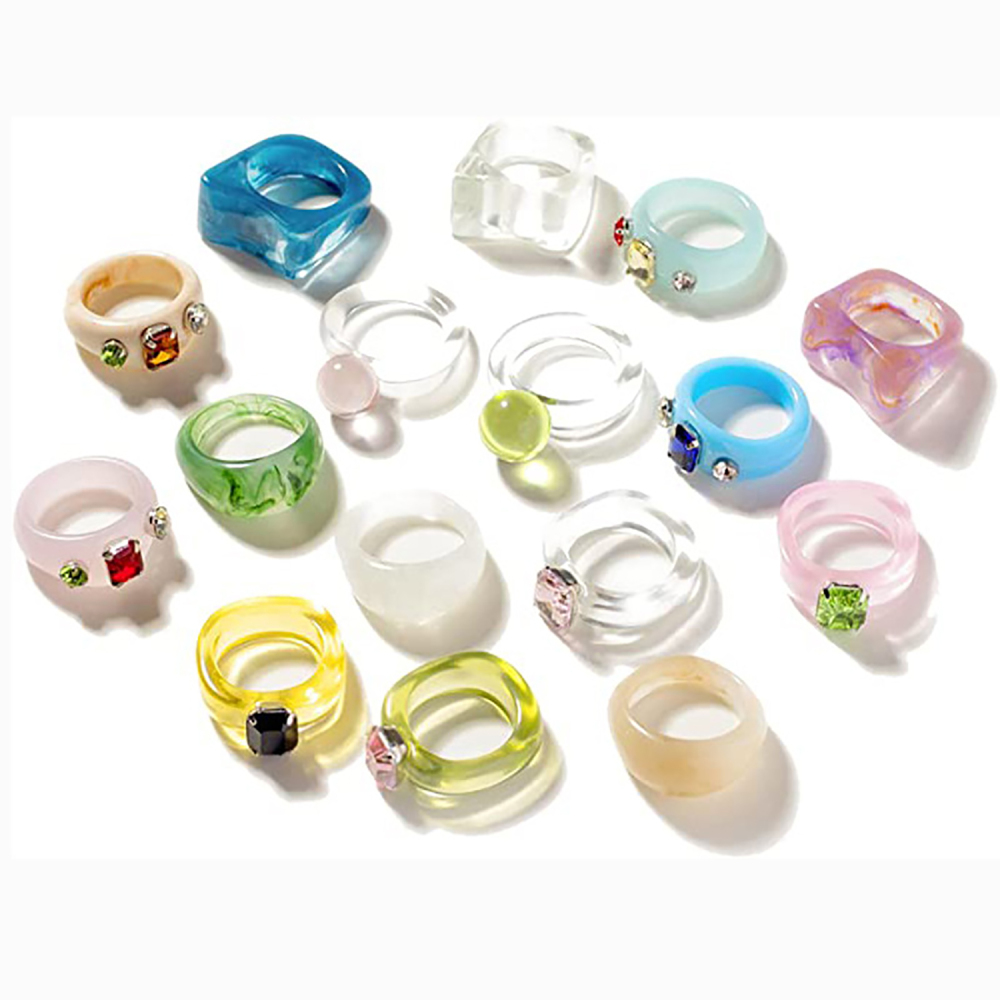 Acrylic transparent color diamond geometric resin ring niche personality set ring