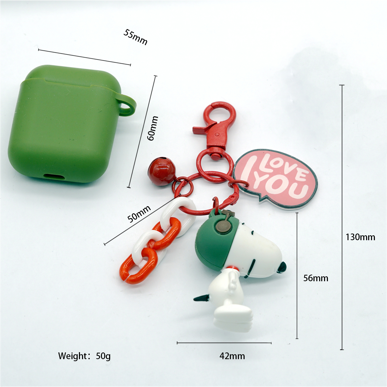 Snoopy Charlie Airpods2 Protective Case Loving Anti-Loss Wireless Ear Case Key Ring