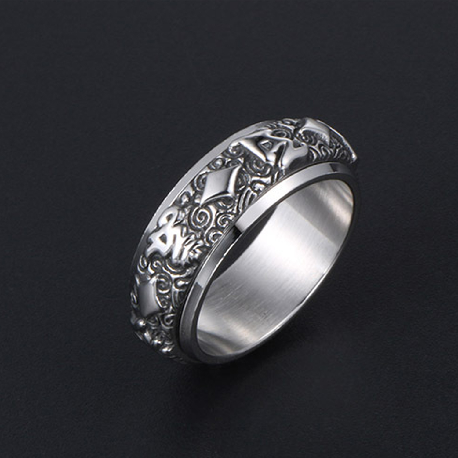 Titanium steel big Ming mantra six words true words turn the ring fashionable man personality ring