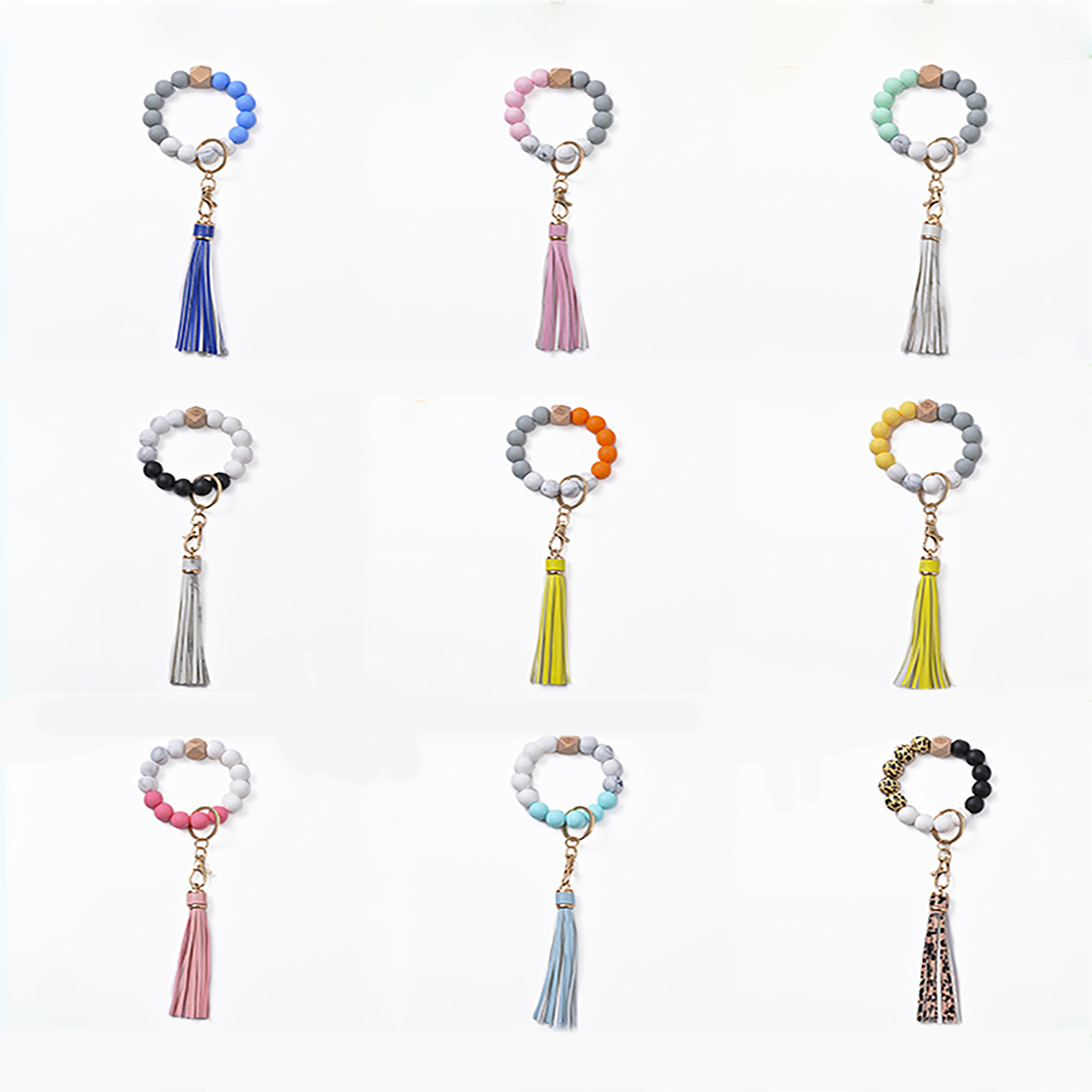 Silica gel bead key ring bracelet wood bead silica gel key ring bracelet female tassel bracelet