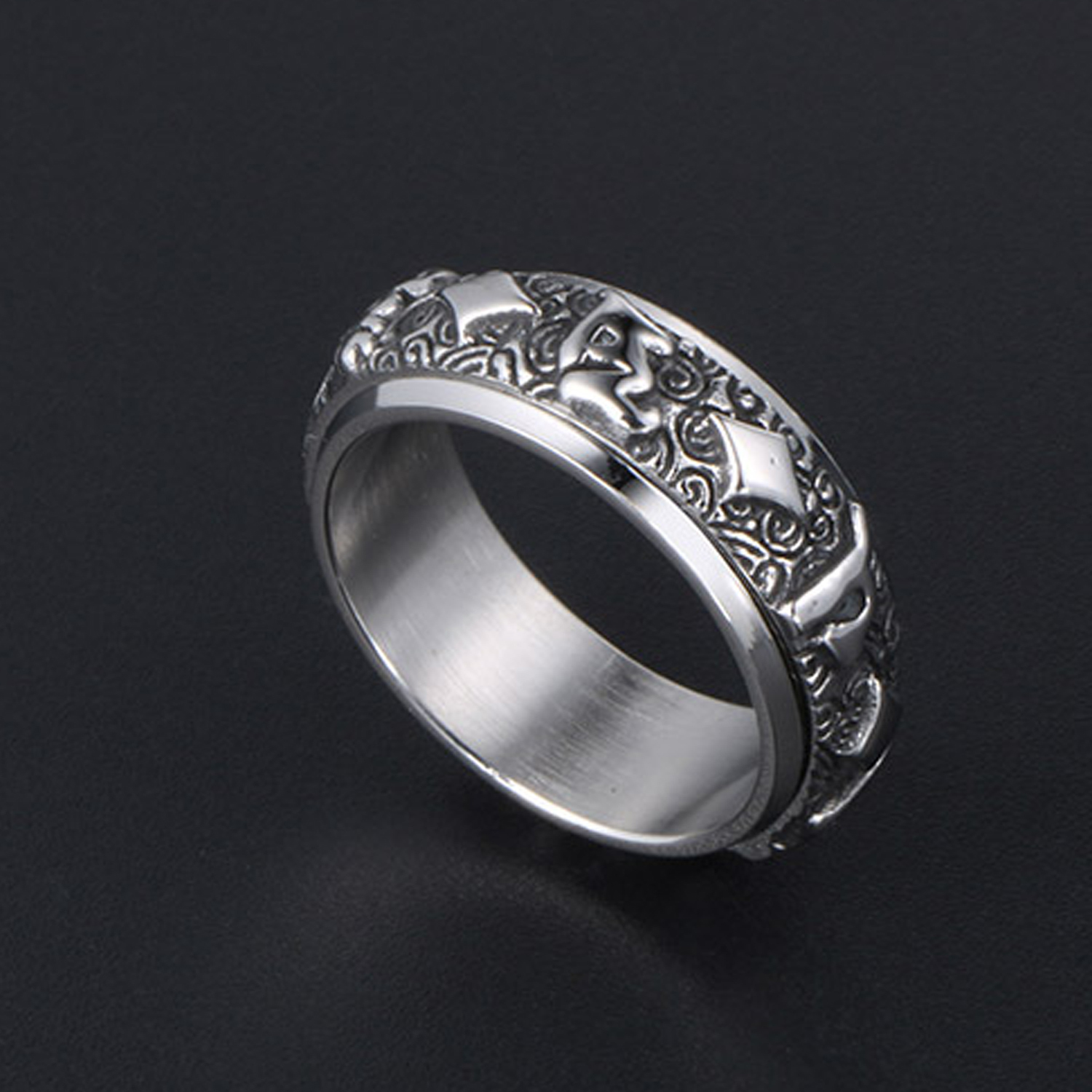 Titanium steel big Ming mantra six words true words turn the ring fashionable man personality ring