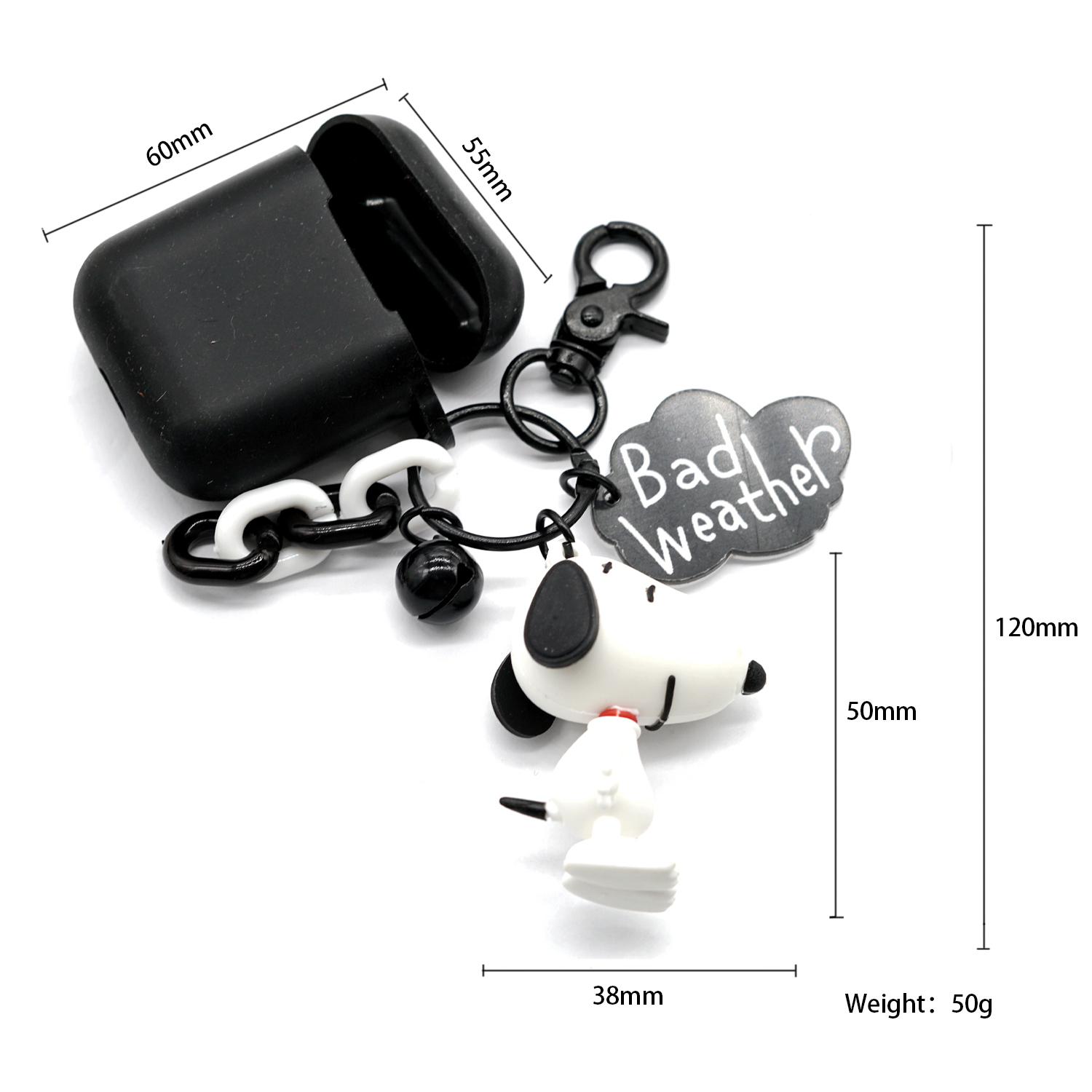 Snoopy Charlie Airpods2 Protective Case Loving Anti-Loss Wireless Ear Case Key Ring