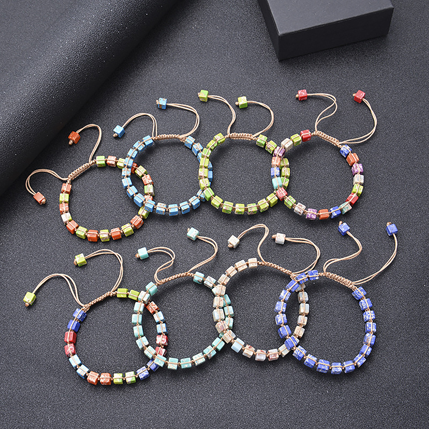 Square Emperor Stone Bracelet Braided Seven Chakra Stone Bracelet Handmade Jewelry for Women Yoga Beads