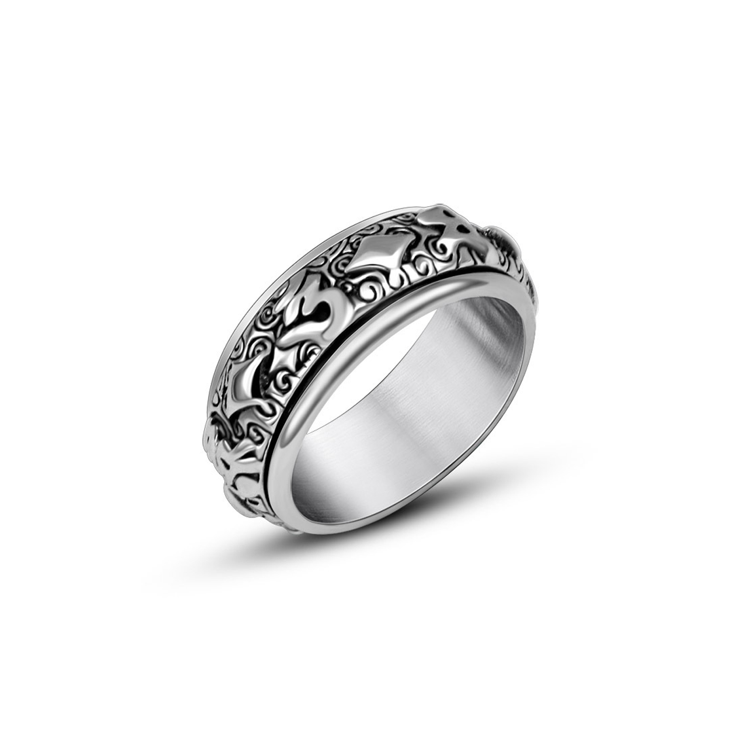 Titanium steel big Ming mantra six words true words turn the ring fashionable man personality ring