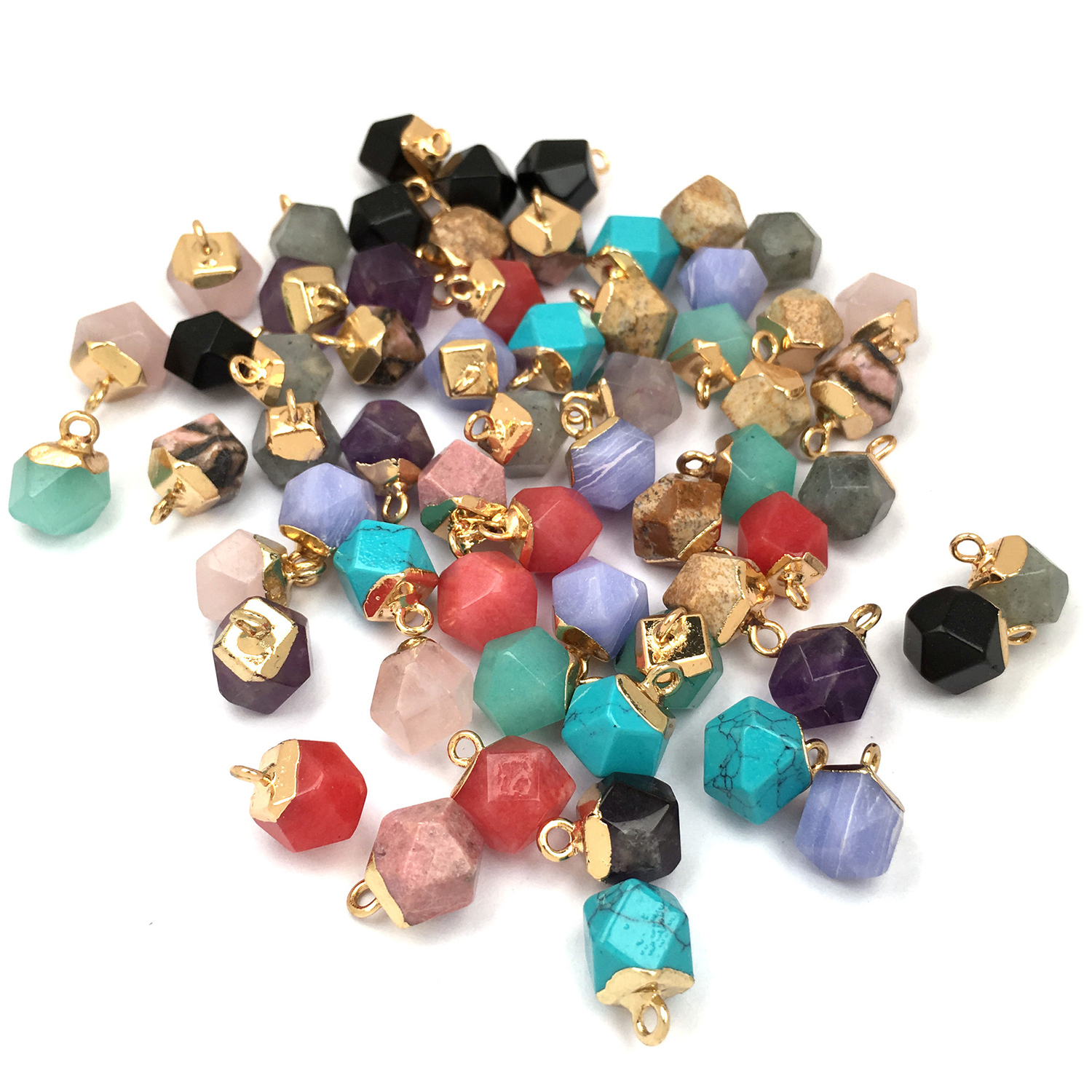 Exquisite pendant polygon cut surface semi-precious stone pendant temperament joker DIY bracelet necklace ornaments