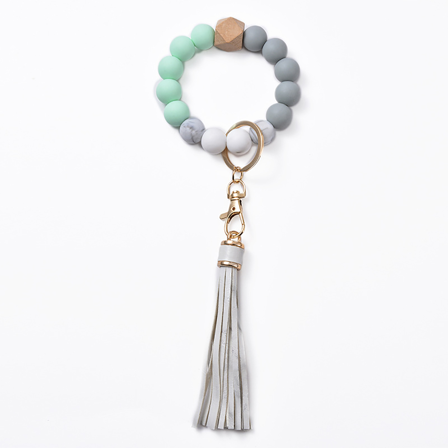 Silica gel bead key ring bracelet wood bead silica gel key ring bracelet female tassel bracelet