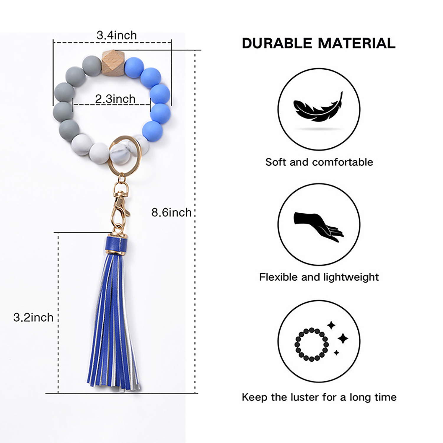 Silica gel bead key ring bracelet wood bead silica gel key ring bracelet female tassel bracelet