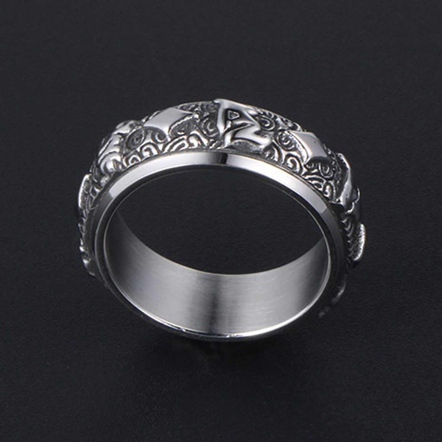 Titanium steel big Ming mantra six words true words turn the ring fashionable man personality ring