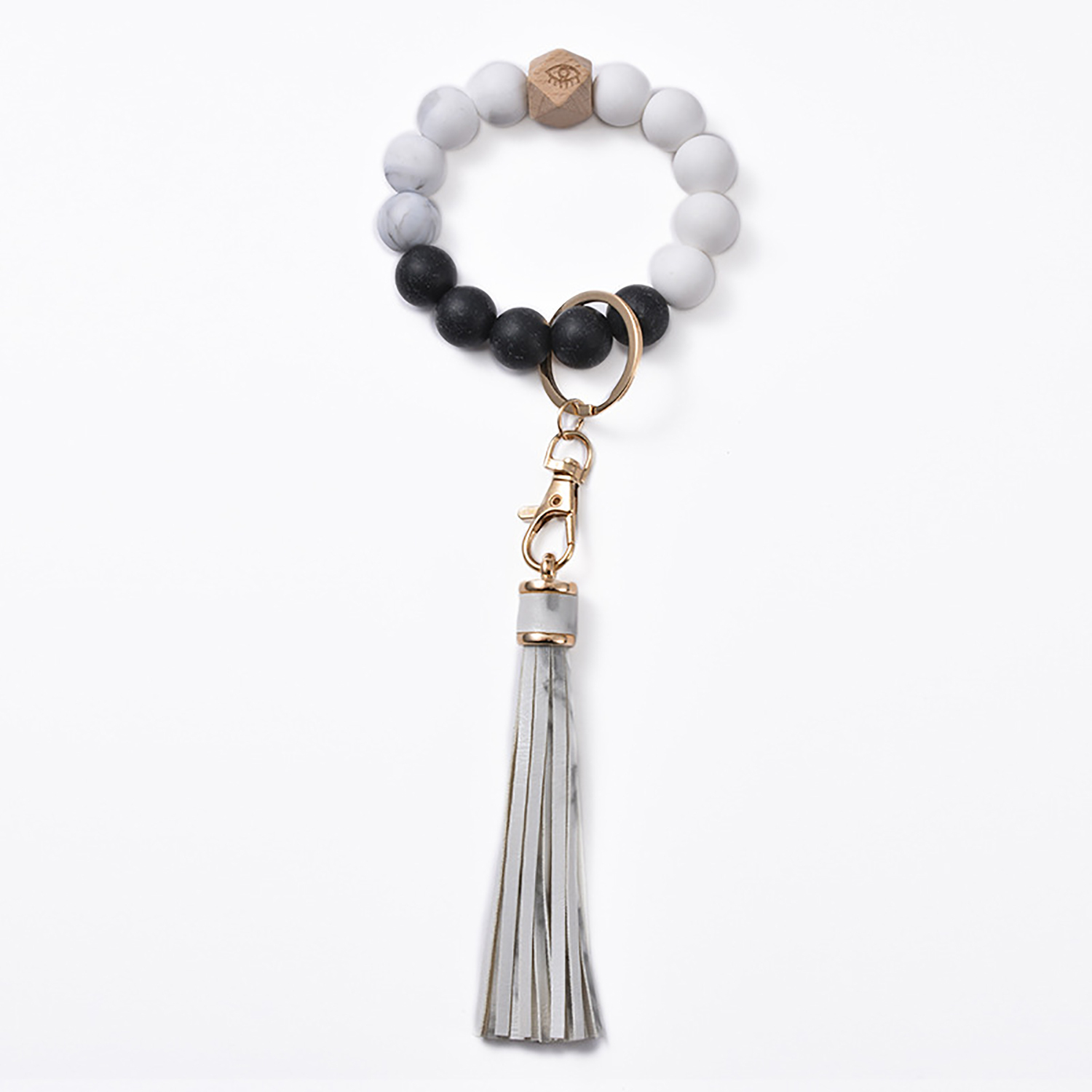 Silica gel bead key ring bracelet wood bead silica gel key ring bracelet female tassel bracelet