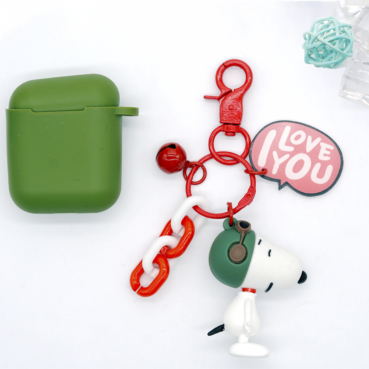Snoopy Charlie Airpods2 Protective Case Loving Anti-Loss Wireless Ear Case Key Ring