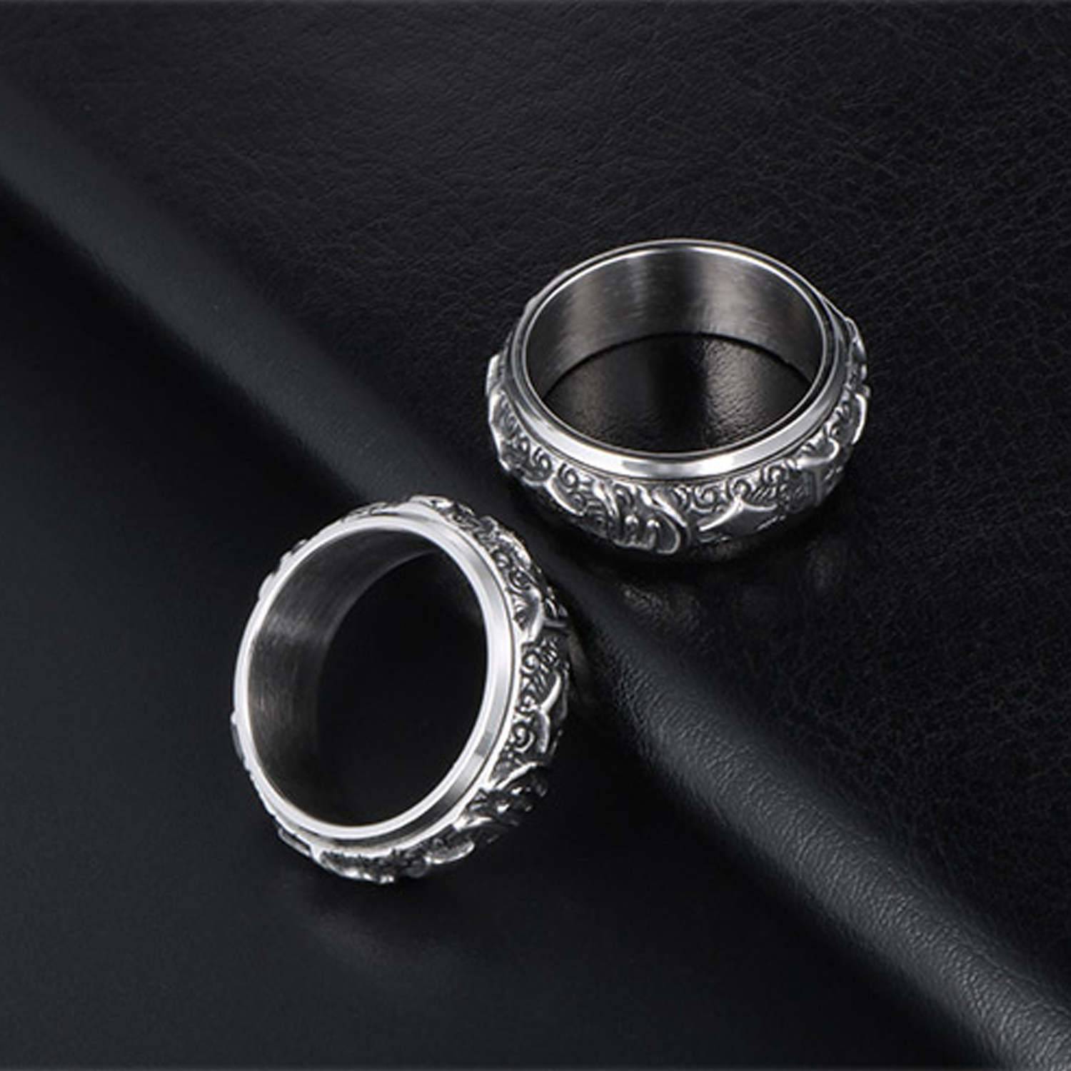 Titanium steel big Ming mantra six words true words turn the ring fashionable man personality ring