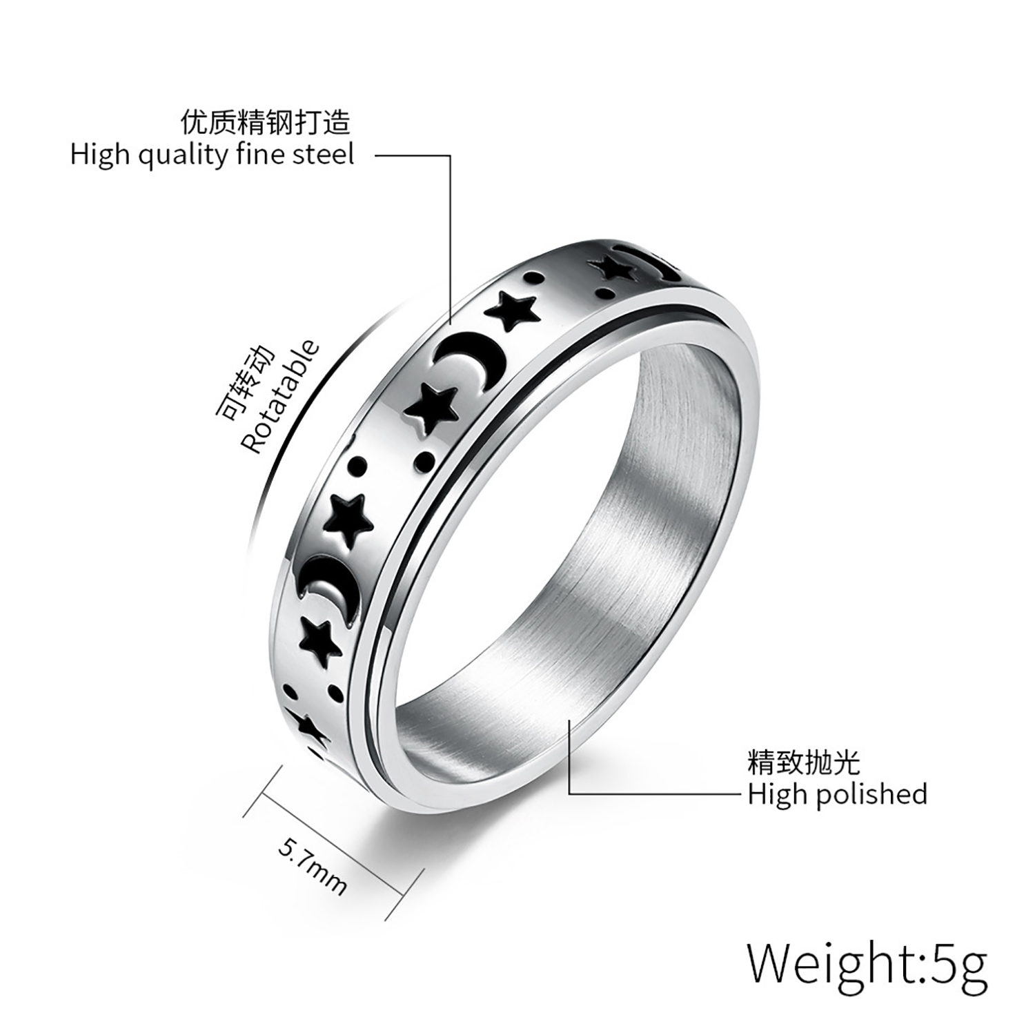 The stars and the moon can be rotated titanium steel ring ring romantic proposal men and women bracelet
